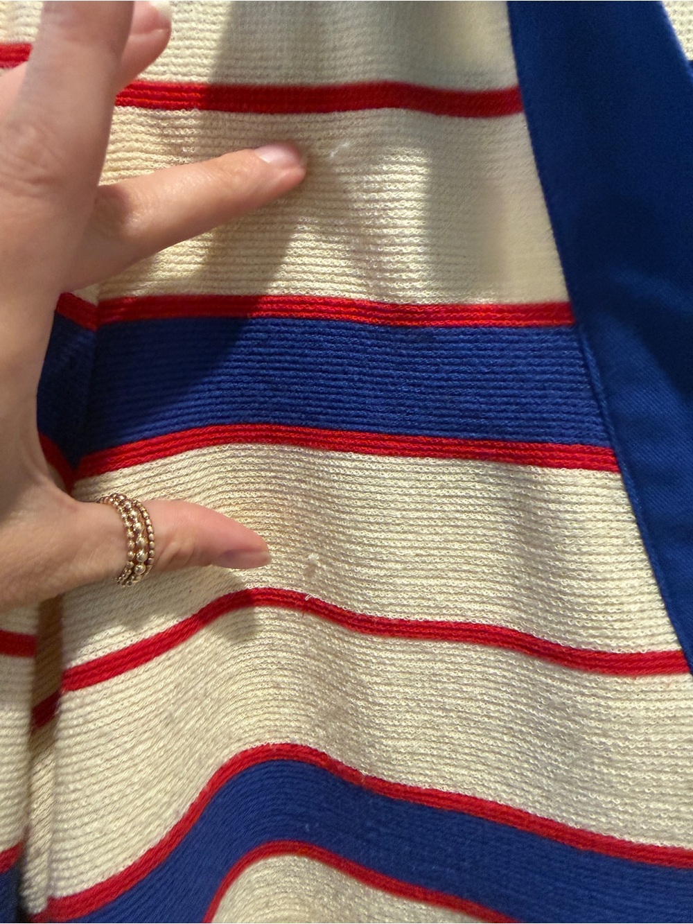 Striped V-Neck Polo Sweater Dress - Cream & Blue - Picture 3 of 6